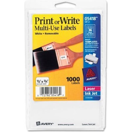 AVERY Avery® Print or Write Removable Multi-Use Labels, 1/2 x 3/4, White, 1008/Pack 5418